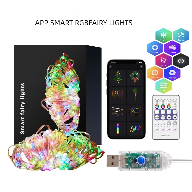 Водонепроницаемая светодиодная гирлянда RGB интеллектуальное приложение голосовое управление инфракрасный пульт дистанционного управления USB-батарейный блок солнечная энергия