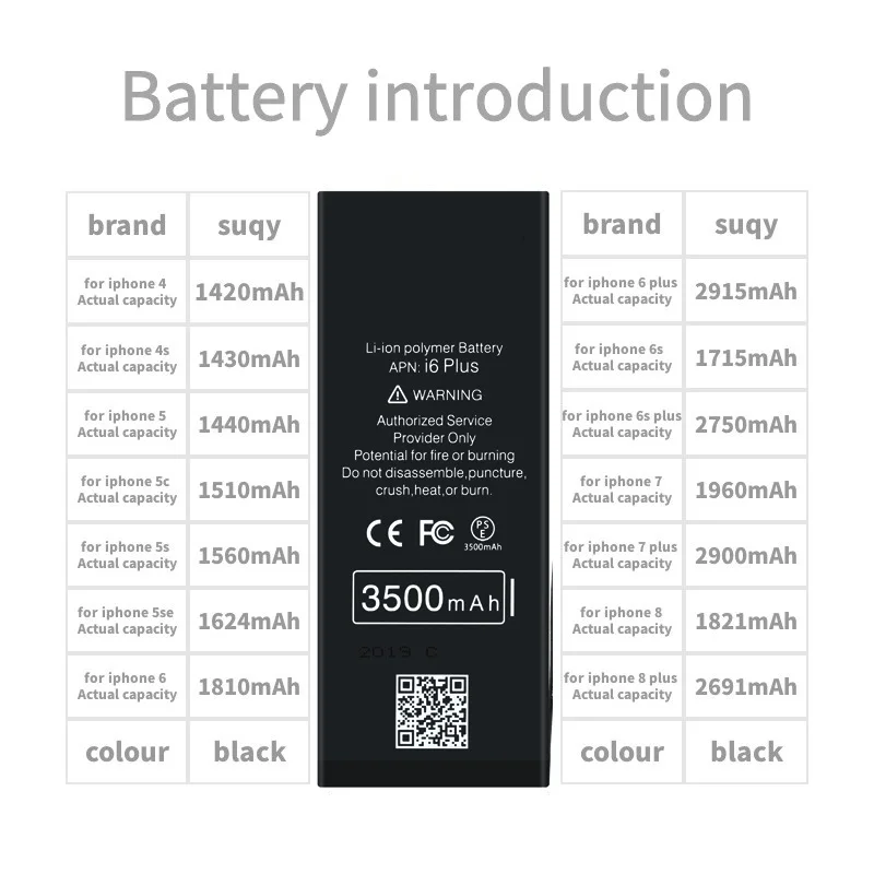 
Original mobile phone battery for iphone 5 5S 6 6S i7 i8 ix xr large capacity 2200mAh Generate a new 0 cycle high quality OEM  (1600220059389)