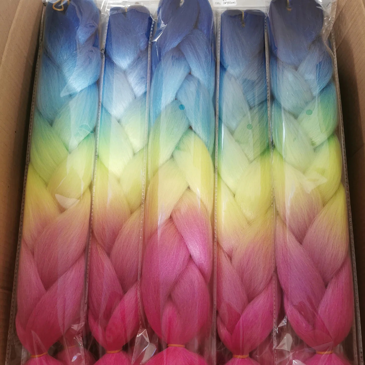 Jumbo Braiding Hair Extensions 24 Inch 100 g Yaki Straight Braid Solid And Ombre Color Synthetic Fiber Yellow Purple Tricolor