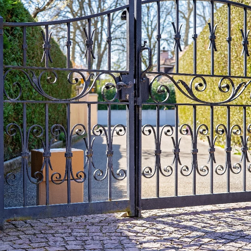 Factory Wholesale Swing Front Garden Gates Floral Wrought  Galvanized Arched Grill Design Swing Sliding Gate Iron Garden Gate