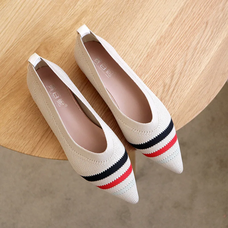 New design Soft comfortable femininity single shoes shallow mouth Weaving flats ladies business Pointed toe Flats for women