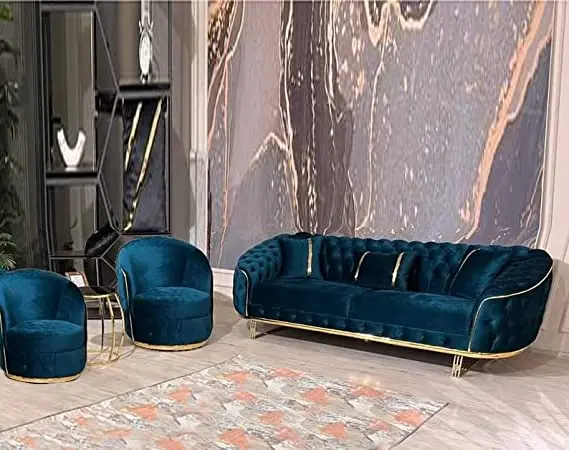 Luxury american sofa set furniture living room sofas button couch brown classic vintage top velvet chesterfield sofa