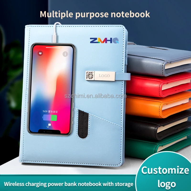 A5 Powerbank Notebook with Customizable Wireless Notebook for iphone Smart Notebook with 10000 Mah Powerbank