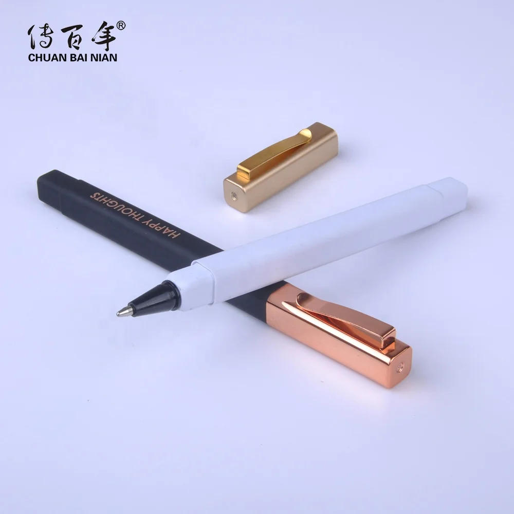Hot Selling Cheap Hotel Square Ballpoint Pen with Custom Gold Logo