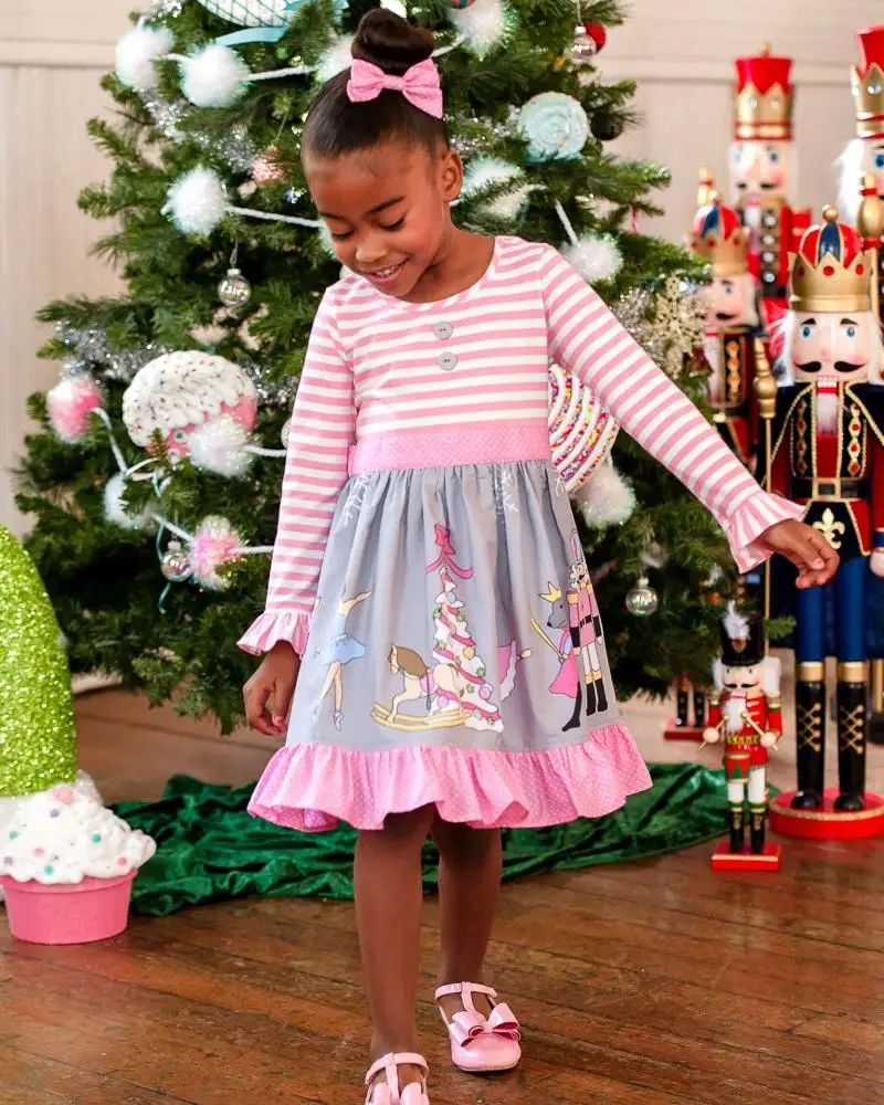 Hot Sale Girl Toddler Christmas Cotton Ruffle Dress