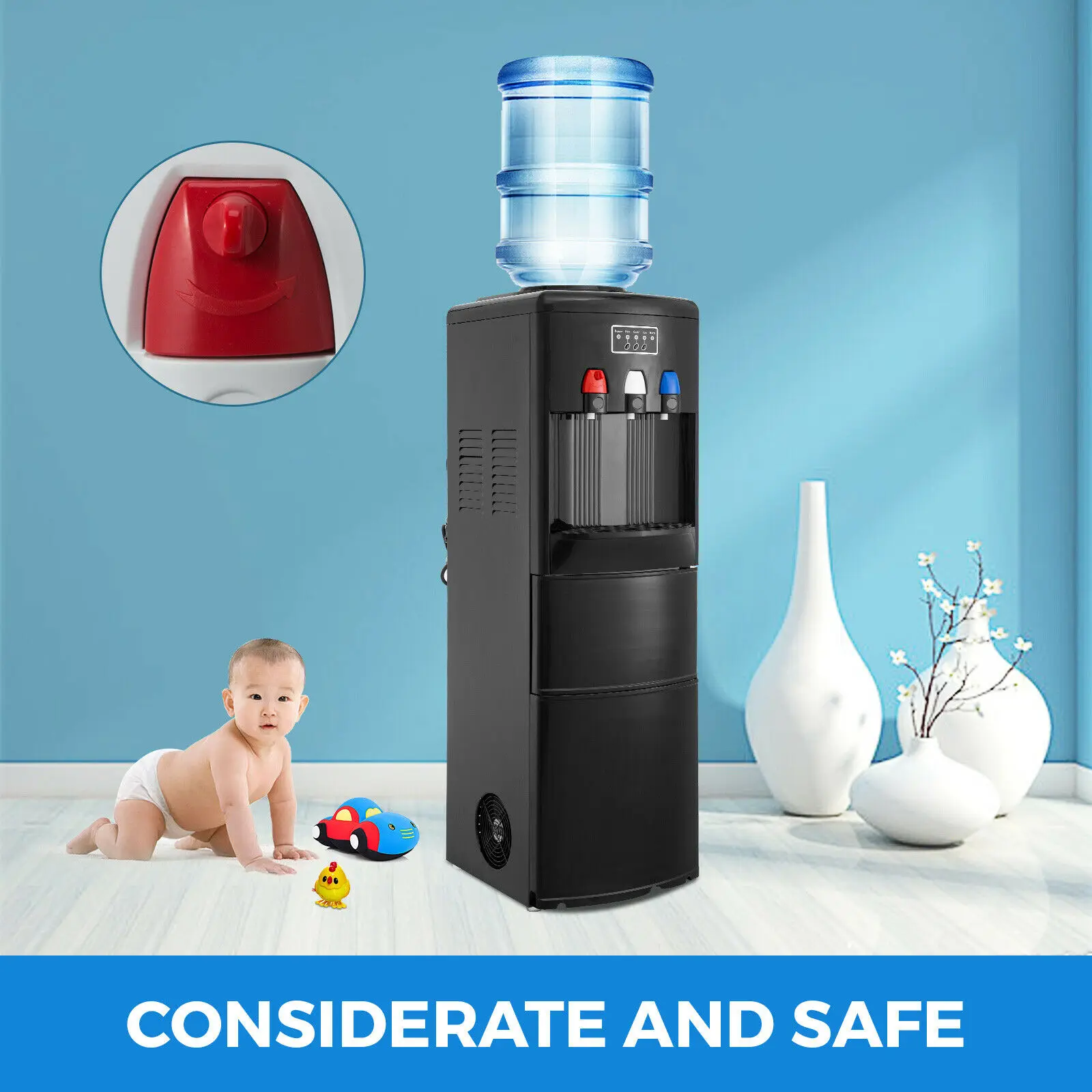 2 In 1 Water Dispenser with Built-in Ice Maker Machine Hot and Cold Top 3-5 Gallon Bottle
