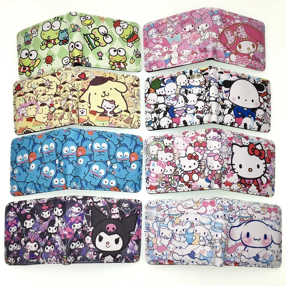 Симпатичный аниме кошелек Sanrios мультяшный помпон Purin Cinnamoroll Hangyodon keroppi Pochacco Kuromi Melody короткий с карманом для монет