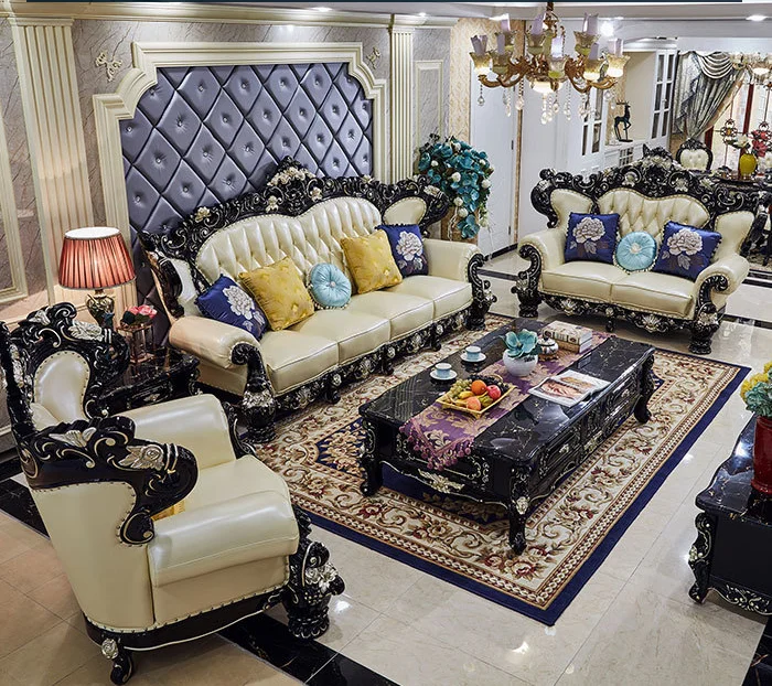 Luxury leather sofa combination living room furniture whole house complete set villa luxury European and American high-end