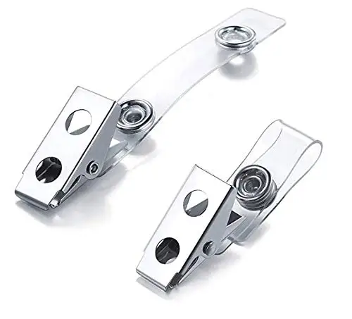Double Hole Metal Badge Clips with Clear PVC Straps for ID Cards, Badge Holders, Name Tags  work badge clip