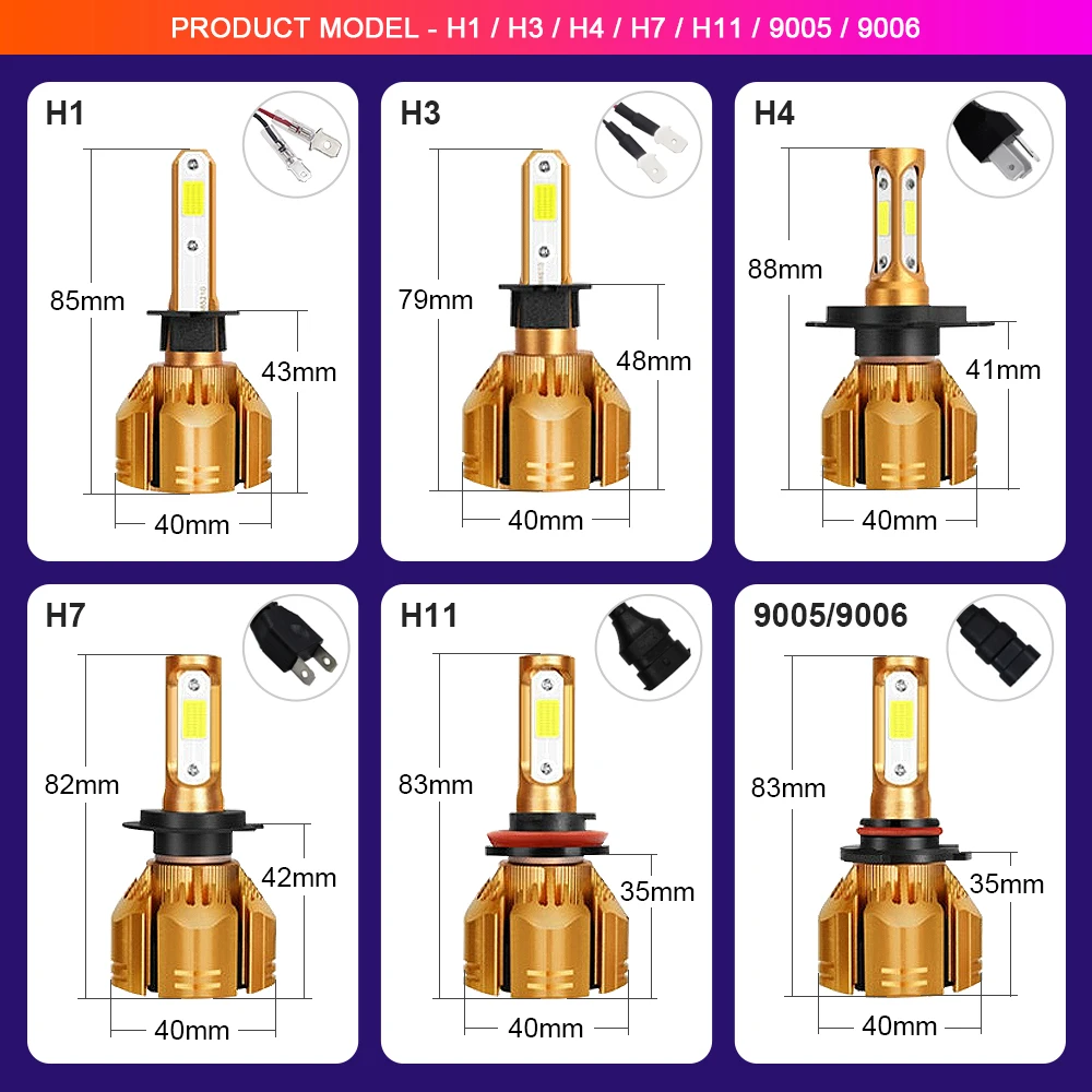 EURS H7 led H13 H11 3000K led headlight bulbs 6000K 8000K 50W 9000LM COB G8 4300k led light bulb