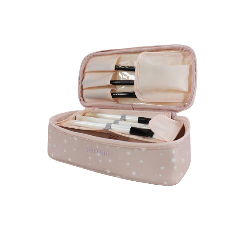 Double Layer Travel Makeup Bag Portable Cosmetic Bag with Divider Organizer Case for Storage Make up Large Capacity