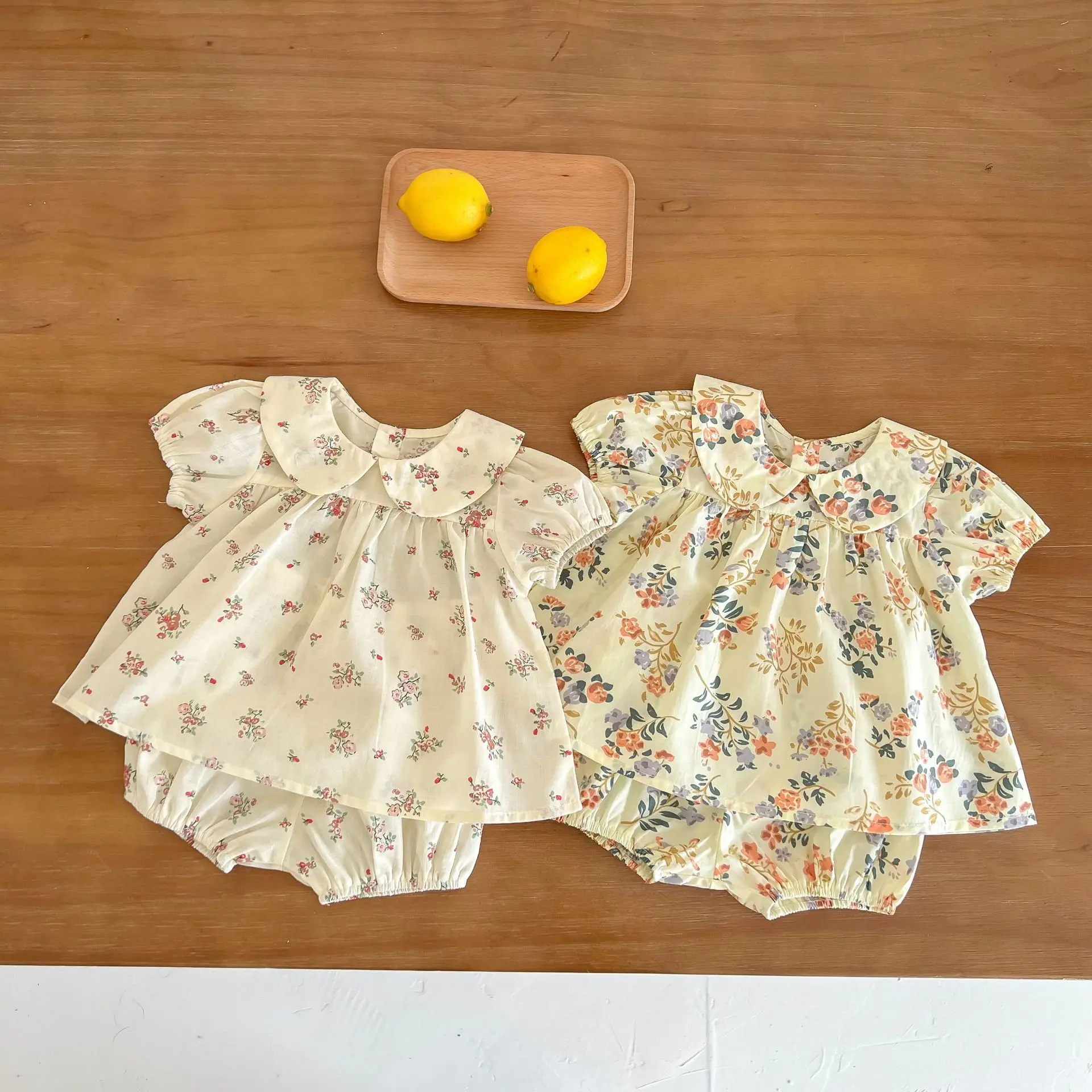 Ins Summer Baby floral doll collar short sleeve top bulky underpants suit cute baby girl Western style two-piece suit