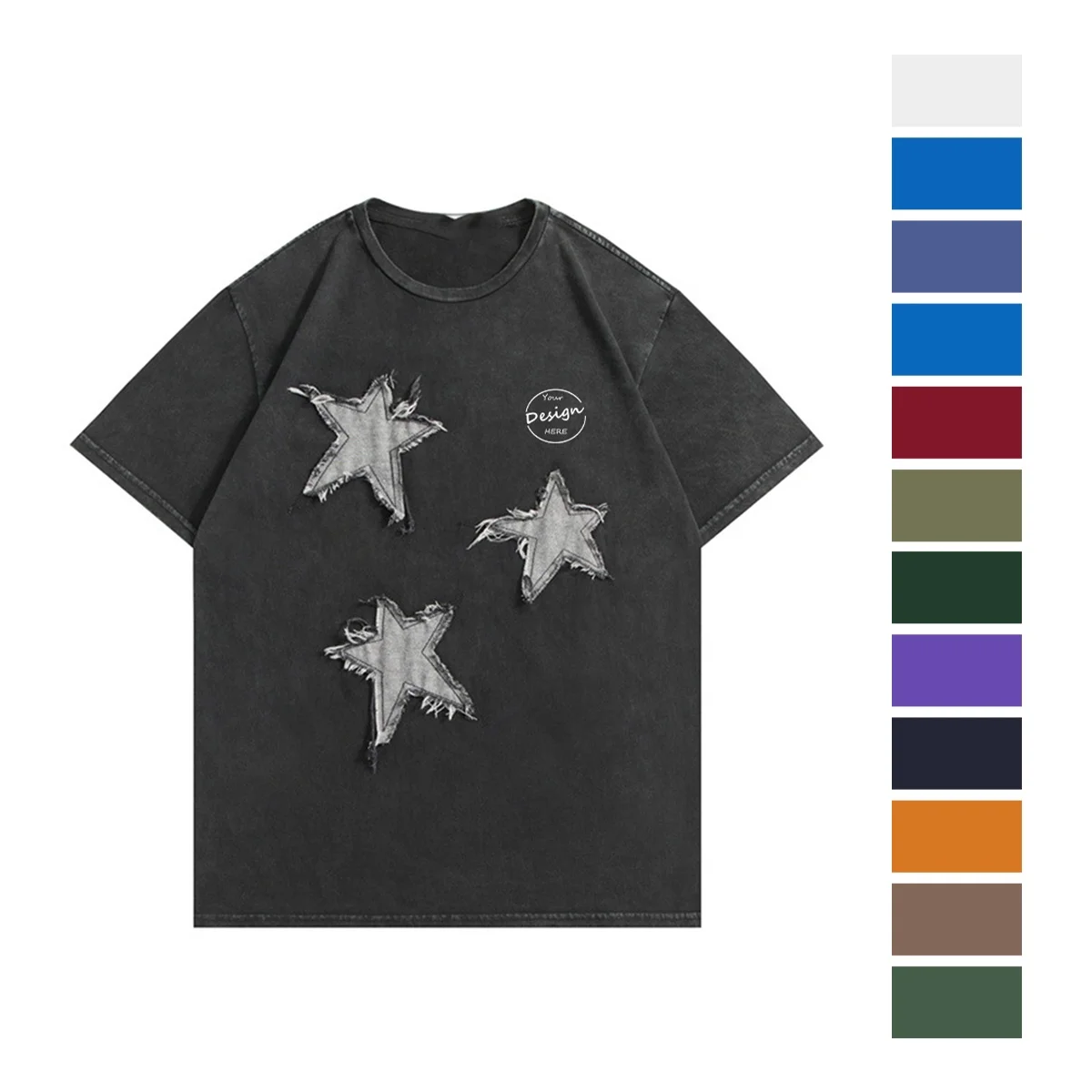 JL0427B Wholesale Custom Embroidery Plus Size Vintage Men T Shirt Fashion Heavy Cotton Acid Wash T Shirt For Men