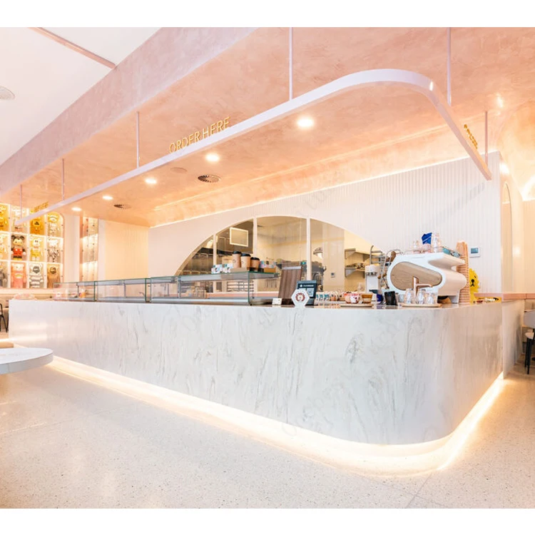 Natural Stone Corian Water Bar Counter Commercial Milk Tea Shop front Service Table with Led