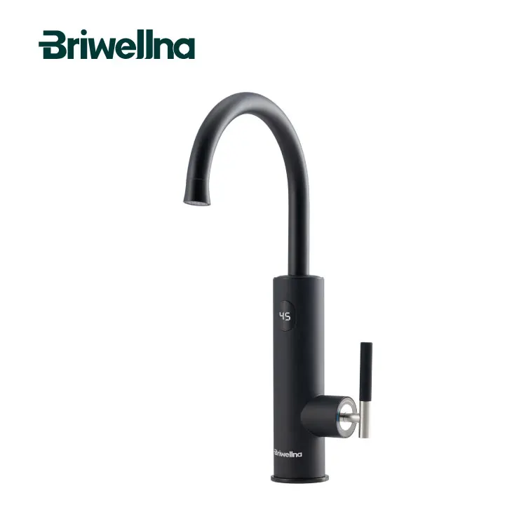 Briwellna 220V 3200W Black Color Electric Water Heater Tap Instant Faucet with Digital Temperature Display