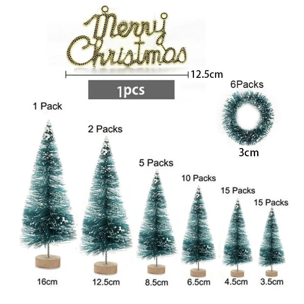 Mini Artificial Christmas Trees Sisal Snow Trees with Wooden Base for Christmas Decor Party Home Table Craft Christmas Tree Set