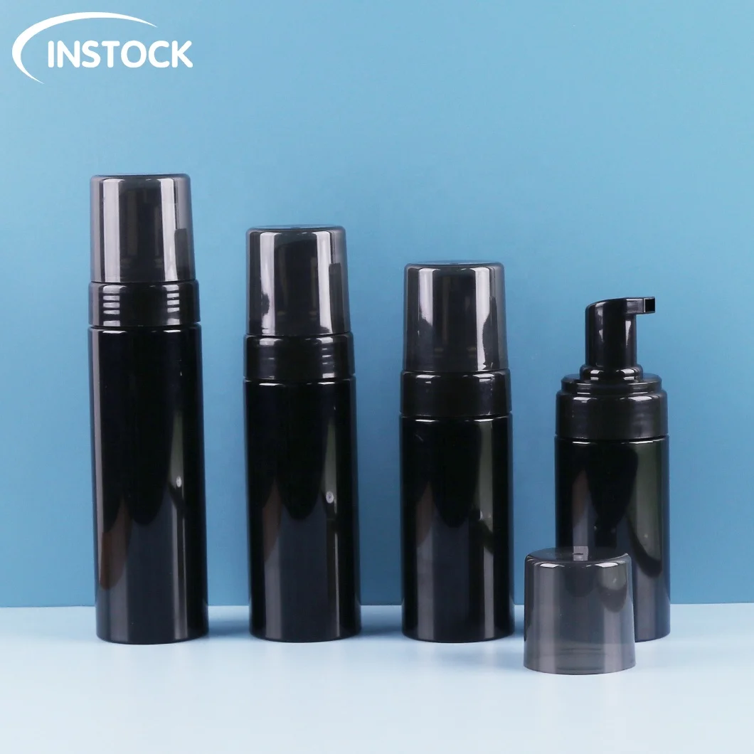 Instock Empty Plastic Foam Cosmetic Packaging 100/120/150/200ml black foaming bottle PET facial cleanser foam mousse pump bottle