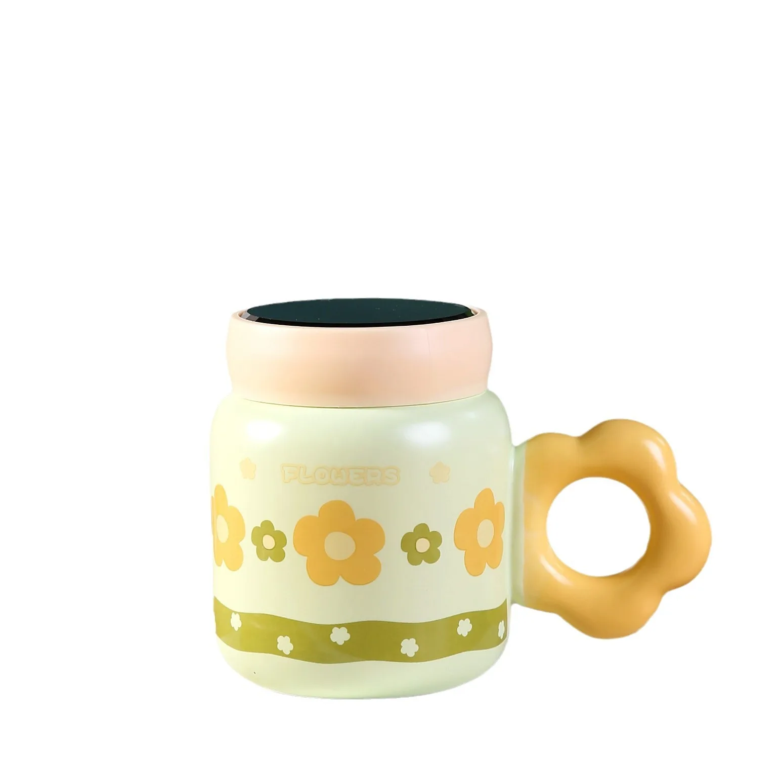 INS tulip fresh water cup girl student with lid office mug household ceramic water cup customized