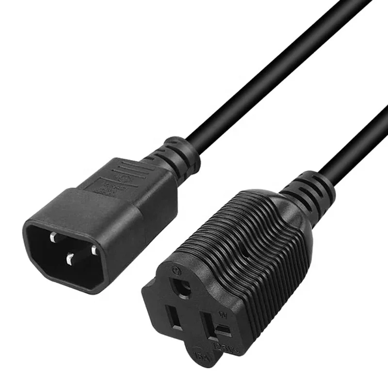 C14 to 5-15R/5-20R Comb AC Power Cord,2-in-1 C14 15Amp to T Blade 20Amp AC Cable Converter, IEC 3Pole Plug to USA Female Nema 5-