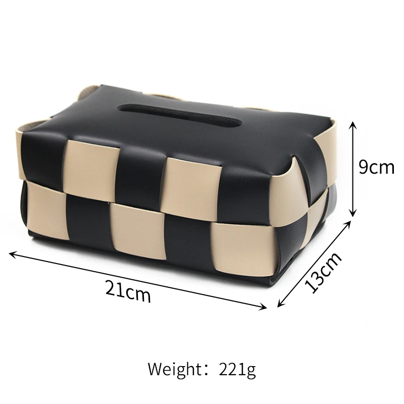 Stocked Hand-Woven Tissue Box PU Leather Light Luxury Textured Plaid Napkin Holder Waterproof Check Pattern Tissue Case For Home