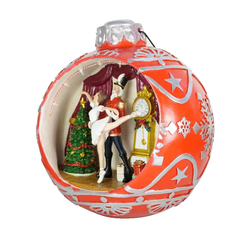 MELODY resin LED  ballet nutcracker scene Christmas ball ornament with turning tree and music CHRISTMAS DECORATION 2024