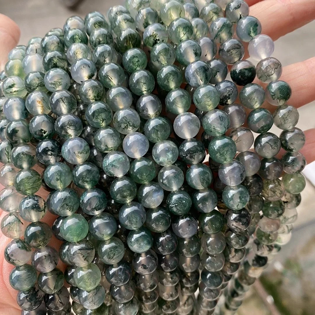 Natural Glossy Genuine Moss Agate Loose Gemstone Green Agate Beads Strands For Jewelry Making