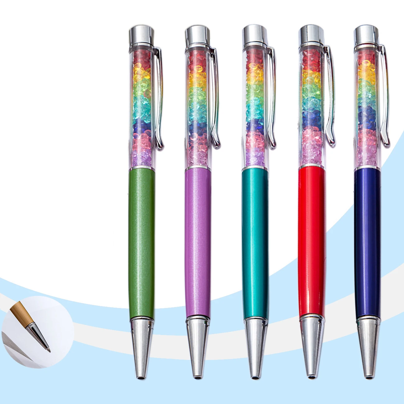Creative Colorful Crystal Ballpoint Pen Personal Customization Logo Metal Rainbow Diamond Pens For Wedding Gift
