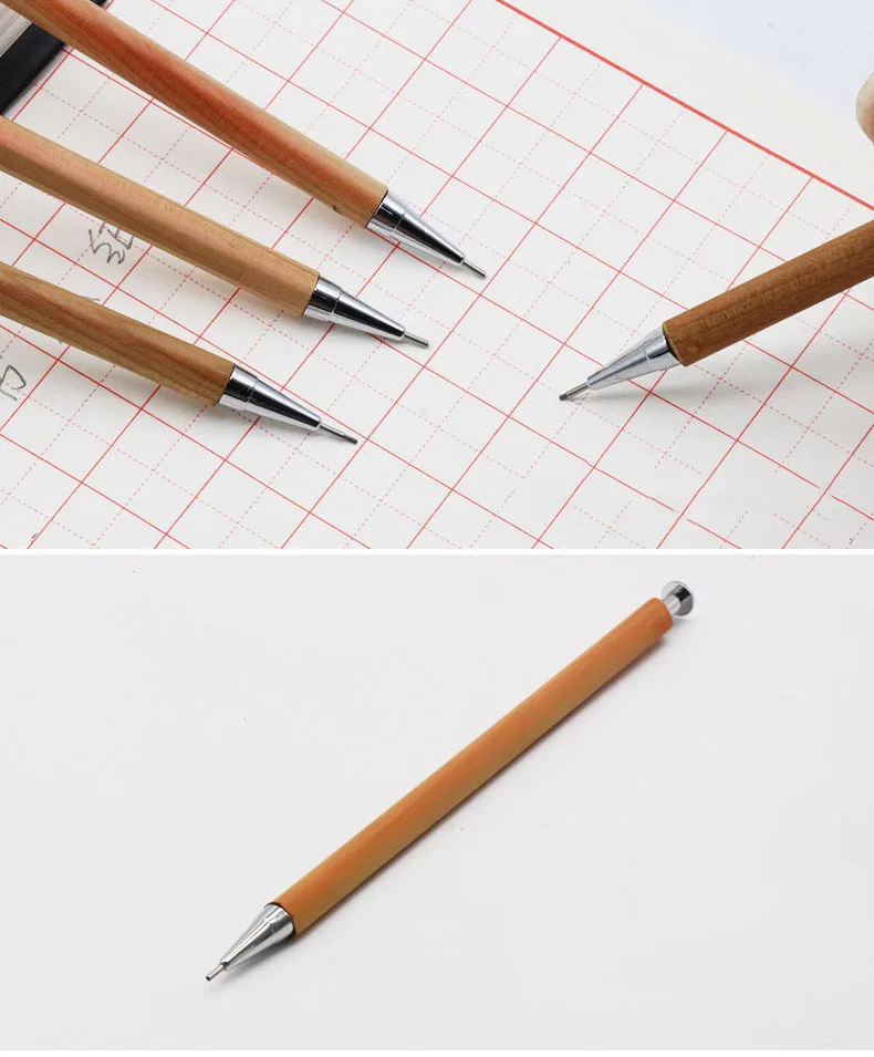 Eco-Friendly Cheap Cedar Wood Mechanical Pencils 0.5mm & 0.7mm Mini Bulk Set HB & 2B Lead Hardness Metal Material