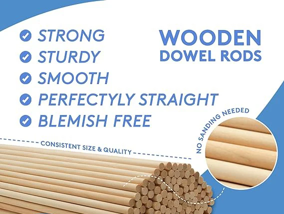 Unfinished Birch Hardwood Round  Wood Dowel Rod/Rods Wooden Craft Sticks for Crafts and DIY