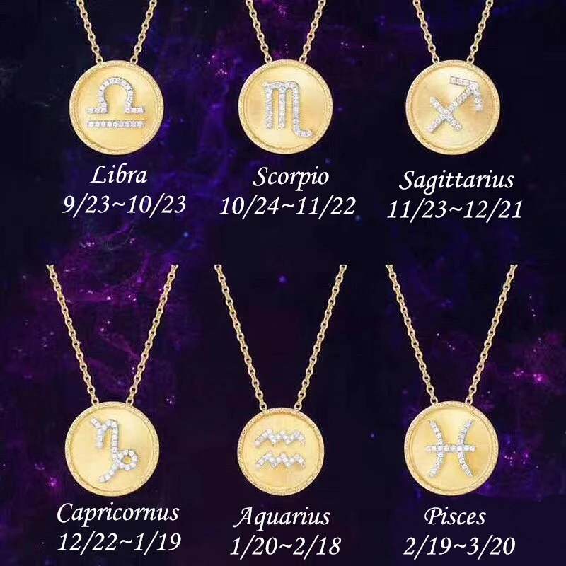 Wholesale Custom Jewelry Natural Diamond Pendant 18K Gold Zodiac Necklace