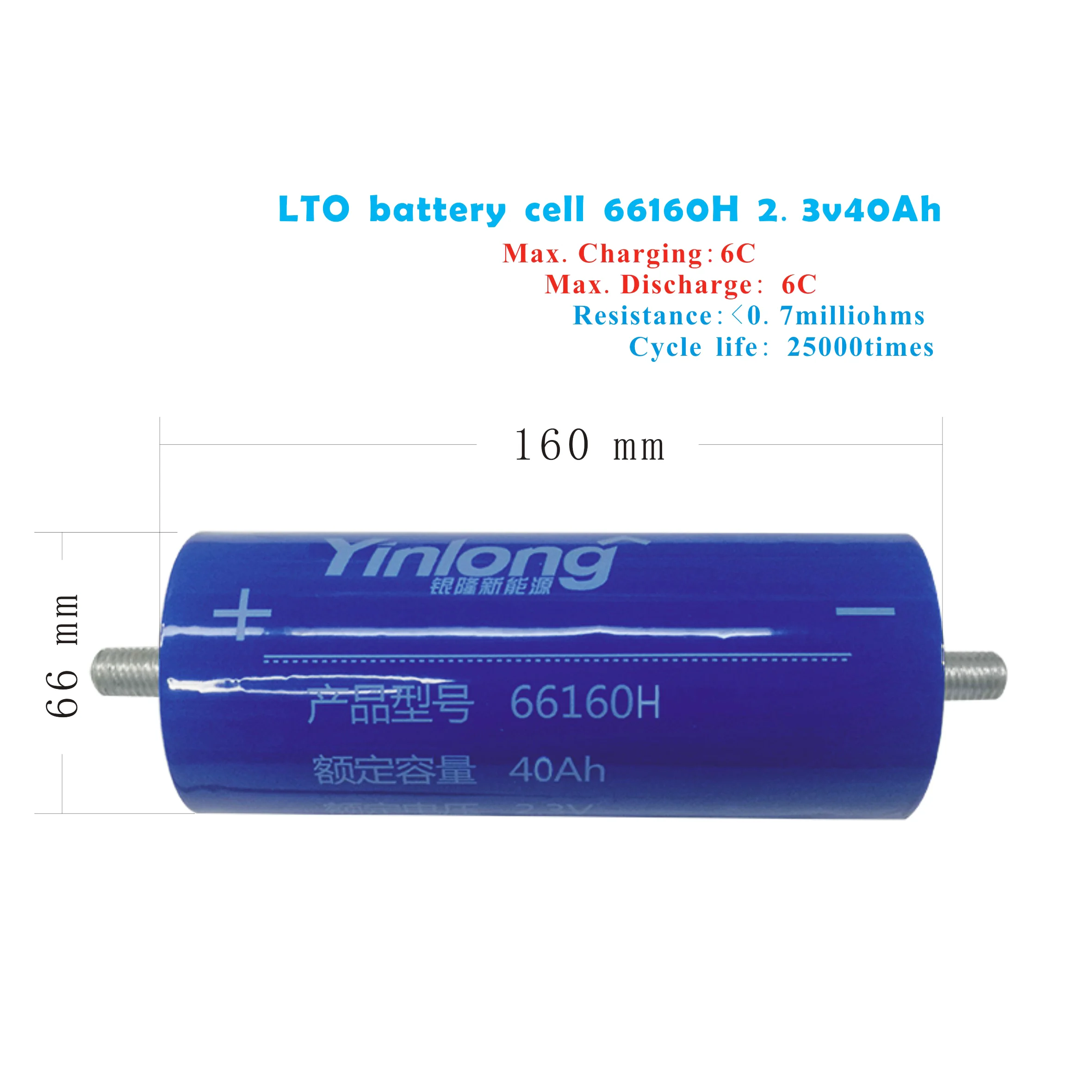 HAYOEN 2.3V 40AH LTO Titanate Battery Quick Charge 25000 Times Life Cycle Yinlong 66160 for Solar Energy Storage Systems