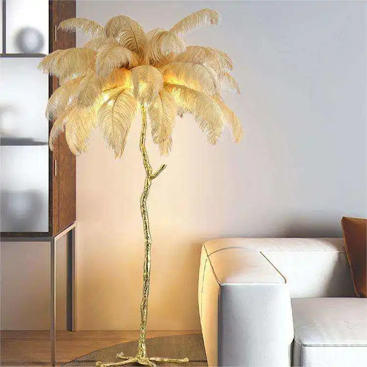 Nordic Minimalist Feather Bedroom Living Room Decor Lighting Resin Floor Light Led Standing Ostrich Feather Floor Lamp