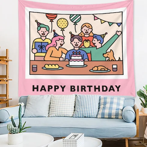 Birthday background cloth children one-year-old banquet party decoration tapestry tapestry simple forest hanging flag lying