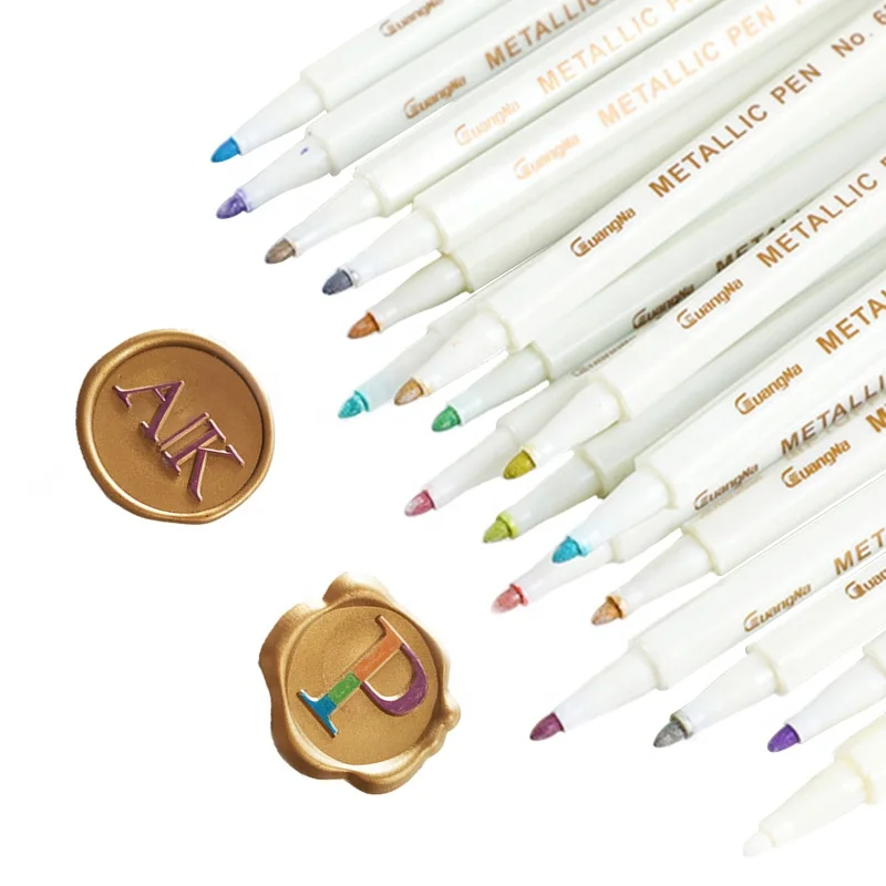 Diy 10 12 20 Colors Box Metallic Marker Pen for Wax Seal Photo Glass Laminated Paper Pvc Permanent Metal Mark Pen 1 Box 20colors
