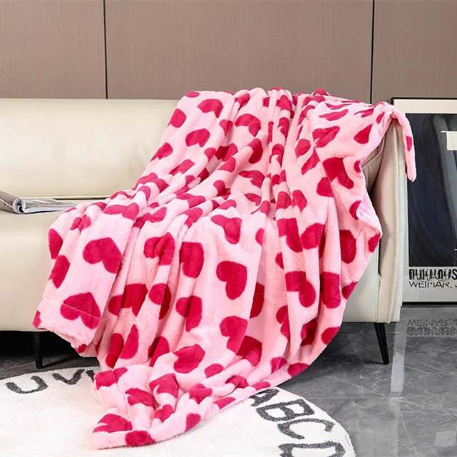 Высококачественное зимнее фланелевое одеяло с принтом сердечек для Дня святого Валентина, супермягкое пушистое плюшевое одеяло с коровьим узором