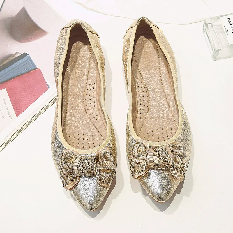 Size 31-45 fashionable comfortable ladies bow flat shoes durable and wear-resistant leather women shoes
