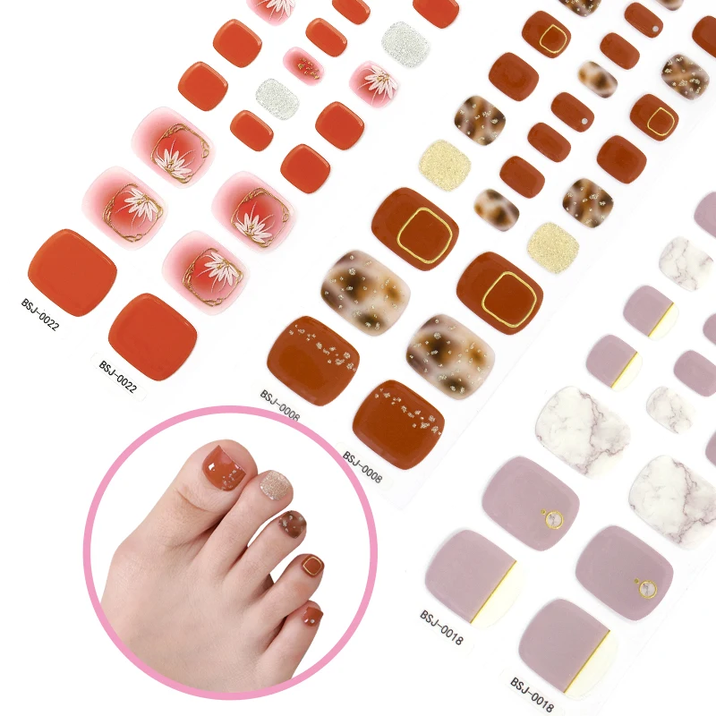 Wholesale Foot Gel Nail Wraps Semi Cured UV Gel Feet Nail Wrap Stickers