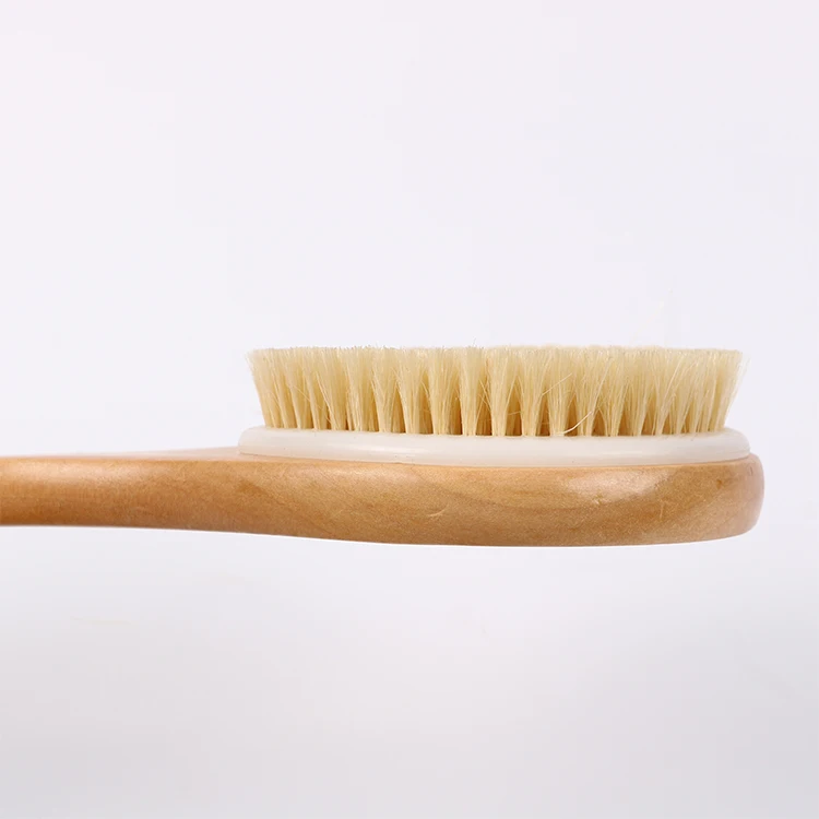 Custom Logo Wooden Body Brush Massage Wooden Balls Natural Boar Bristles Exfoliating Long Handle Body Bath Shower Brushes