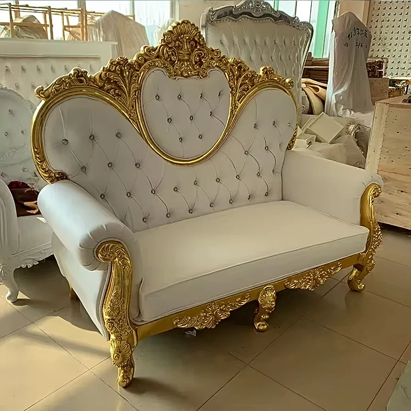 Factory Hot Sale Product Long Bench High Back Royal King Gold Frame Throne Sofa Chairs Price Favorable Luxury Style