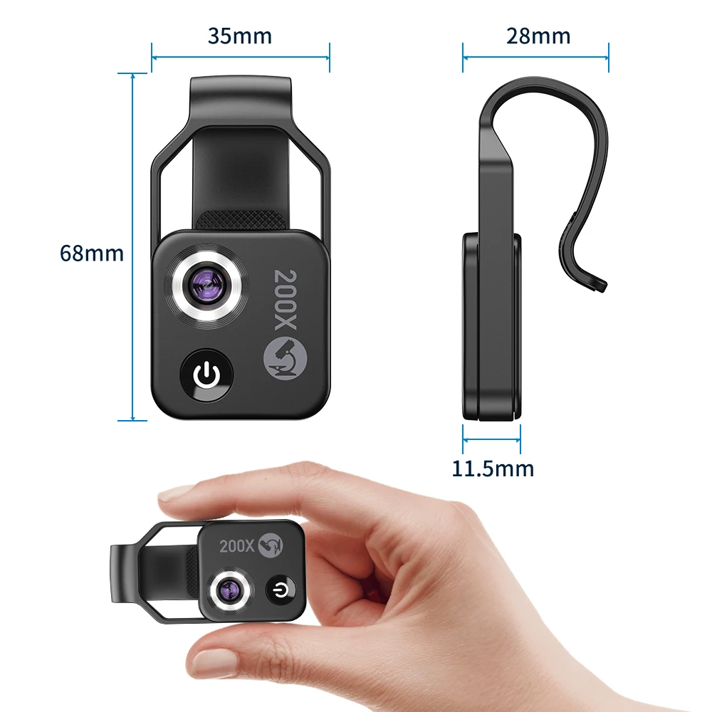 Mobile Camera lens 200X Pocket Zoom LED Magnifier Clip-On Mobile Phone Microscope Macro Lens for Jewelry/Insects /science