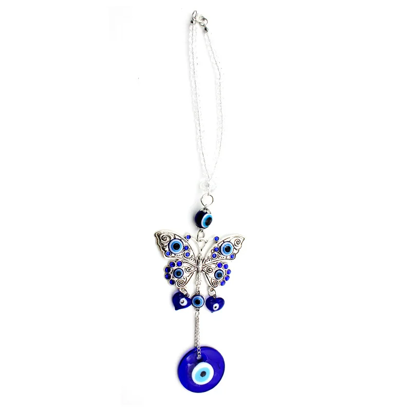 Kingcome White Long Type Crystal Beads Beaded Turkey Blue Evil Eyes Butterfly Love Heart Car Pendant Wall Hanging Decor