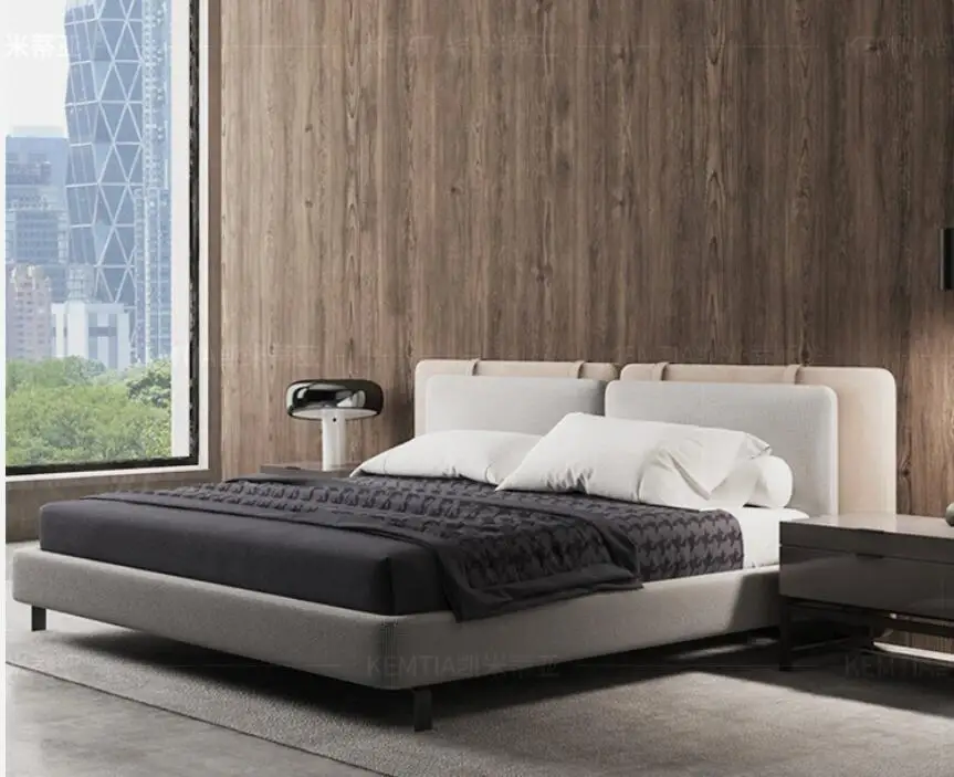 New Design Modern Light Luxury Bedroom Hotel Leather Double Beds Sleeping Bed