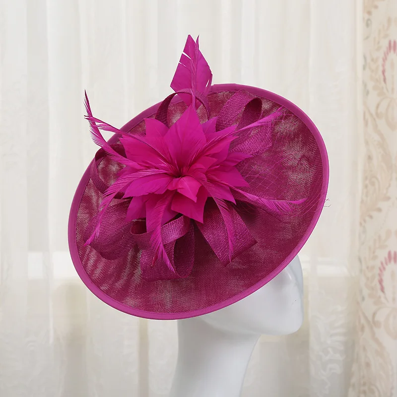 Wholesale ladies horse racing festive party top hats women sinamay feather church wedding hats