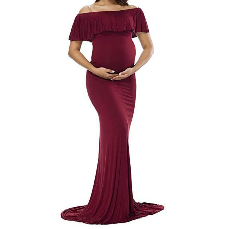 RTS off shoulder pregnancy maternity gown women bodycon photography floor length dress