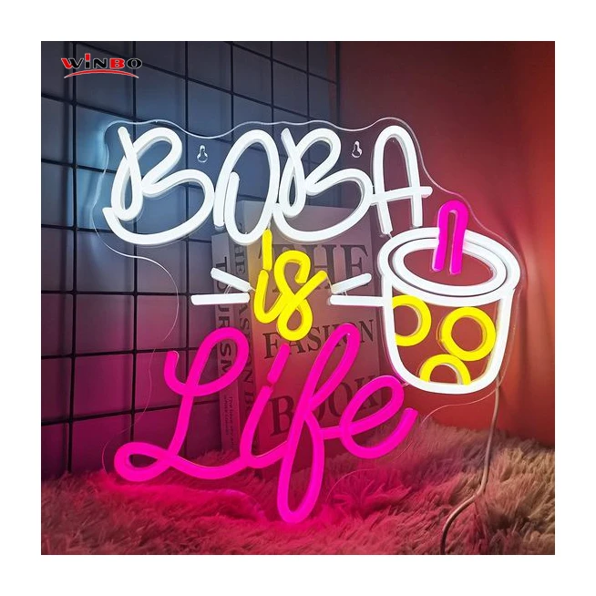 Winbo Custom Led Light Neon Sign Dorpshopping Letter Logo Shop Bubble Tea Neon Sign
