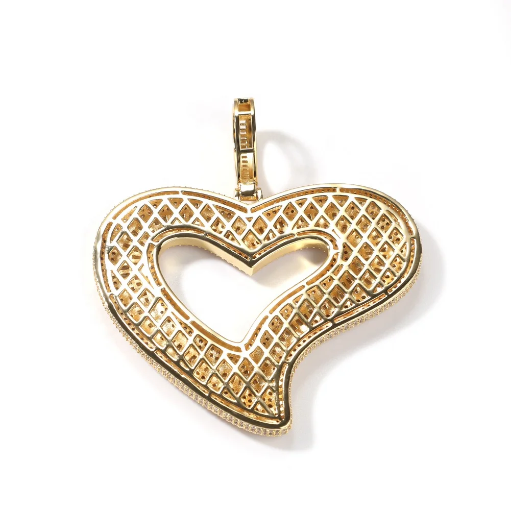 Hip Hop Hot Sale Big Gold Plated Heart Pendant Charms Iced Out Heart Necklace Full 3A CZ Pendants for Necklace