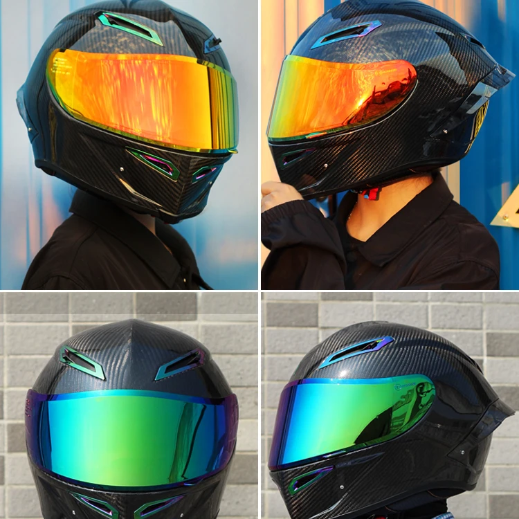 Motorcycle Helmet Retro Carbon Fiber Full Face Helmet DOT Approved Moto Motocross Helmet With HD Lens