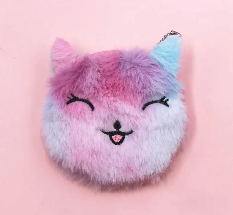 Cartoon Plush Unicorn Coin Purse Cute Fur Circle Wallet Girl Clutch Bag Key Earphone Pouch