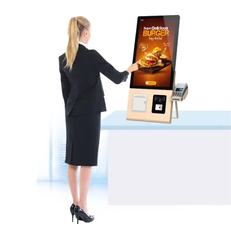 Retail 23.8 Inch Desktop Indoor Windows Touch Screen Auto Checkout Restaurant Ordering System Self Service Kiosk