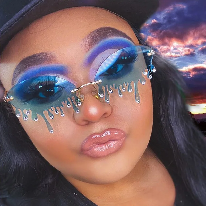 2022 New Arrivals Diamond Tear Drop-Shaped Sunglasses Women Personality Exaggerated Funny Sunglasses